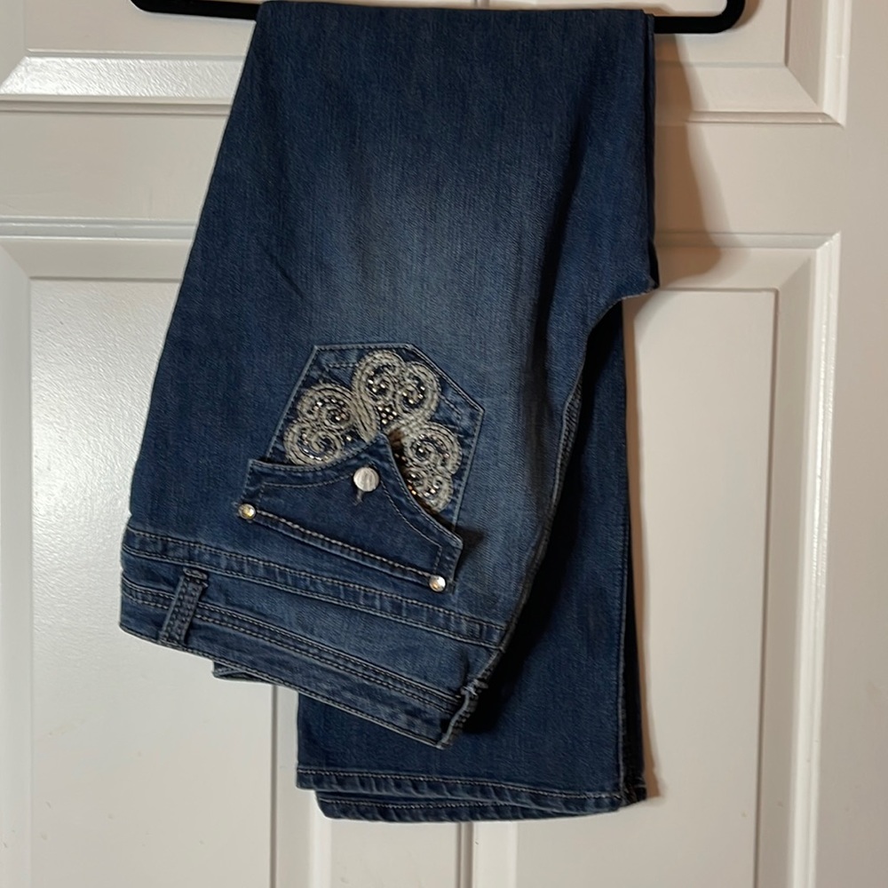 Nine West Embroidery & Bling Boot Cut Denim Jeans Size 16L